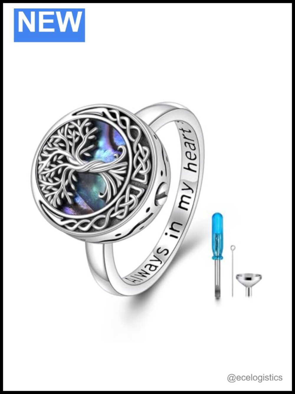 925 Sterling Silver Tree of Life Urn Ring Size 9 Celtic Knot Memorial Keepsake